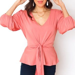 Fifty Street│Blush V-neck blouse with front tie